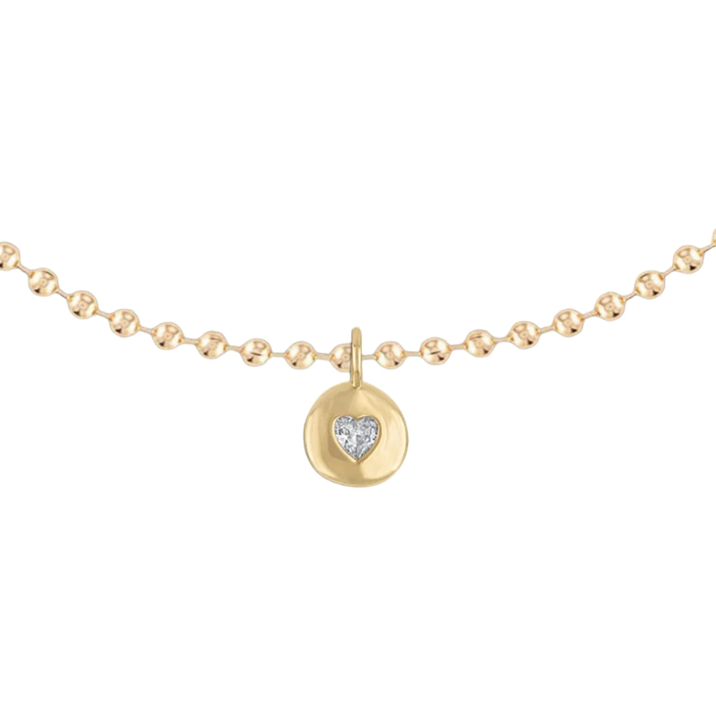 Round Heart Ball Chain Necklace - White