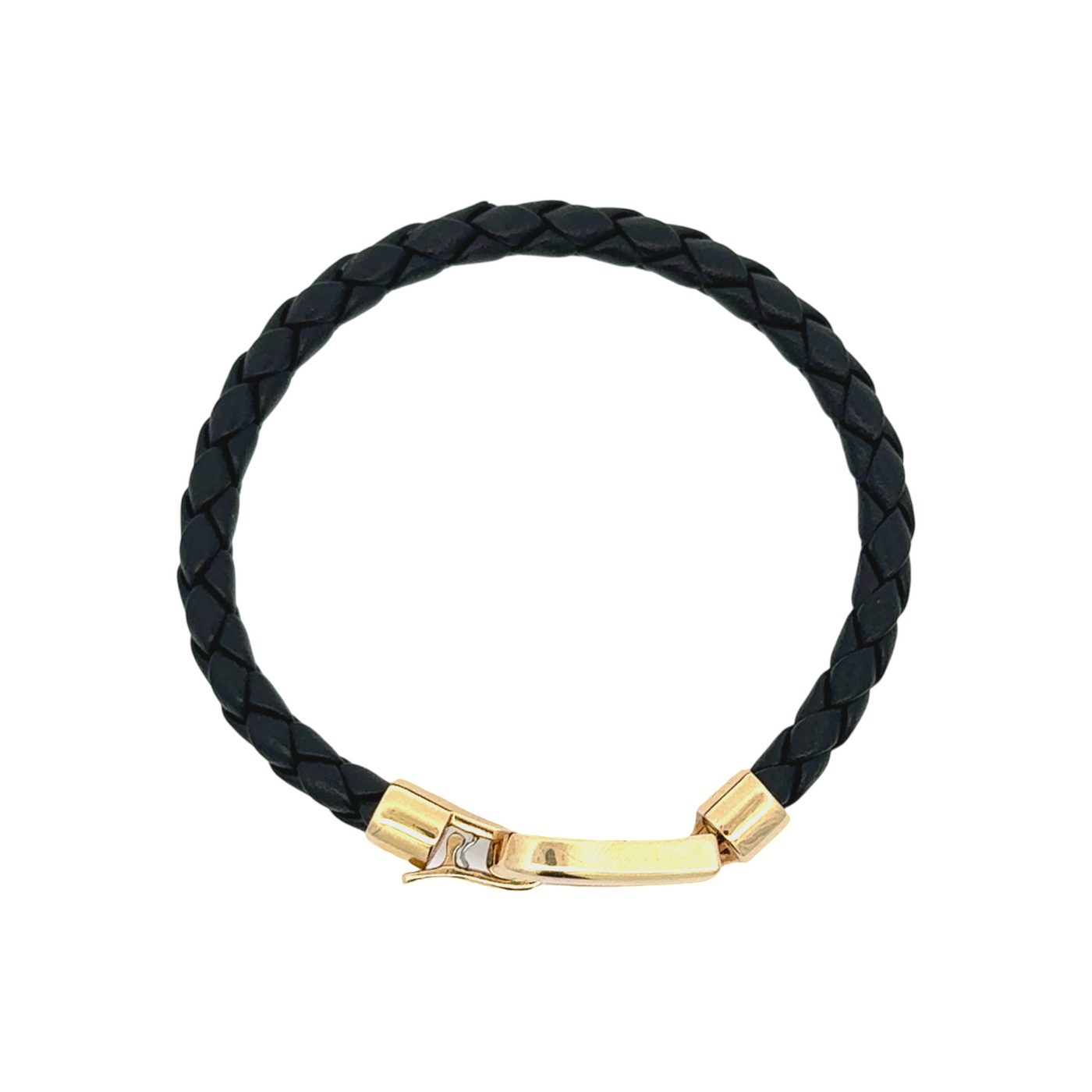 Black Leather and Gold Horsebit Clasp Bracelet