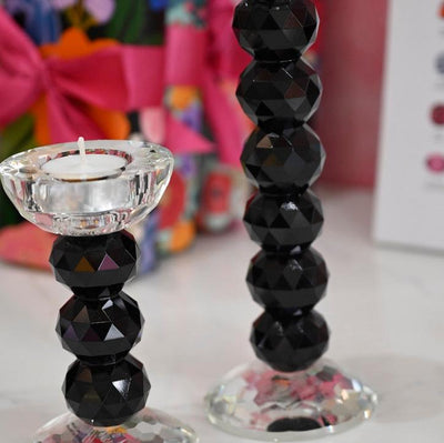 Crystal Ball Candlesticks/ Black