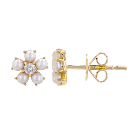 Pearl and Diamond Flower Studs