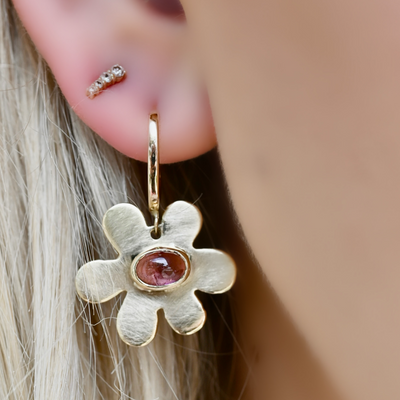 Pink Tourmaline Daisy Earrings