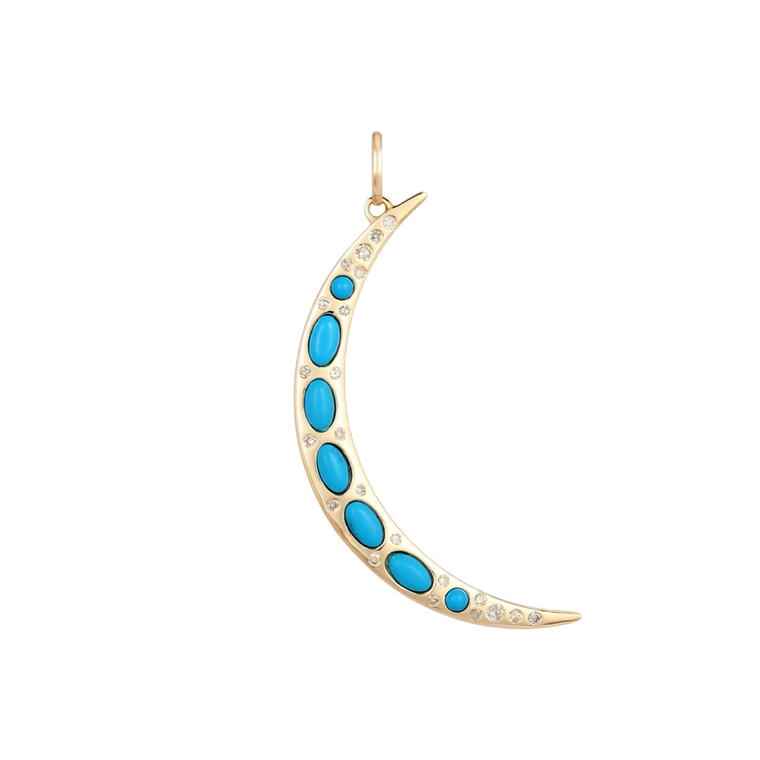 Turquoise & Diamond Moon Charm