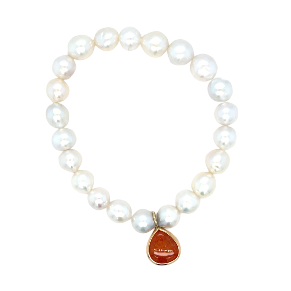 Pearl Bracelet with Carnelian Charm