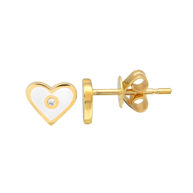 Enamel and Diamond Heart Studs