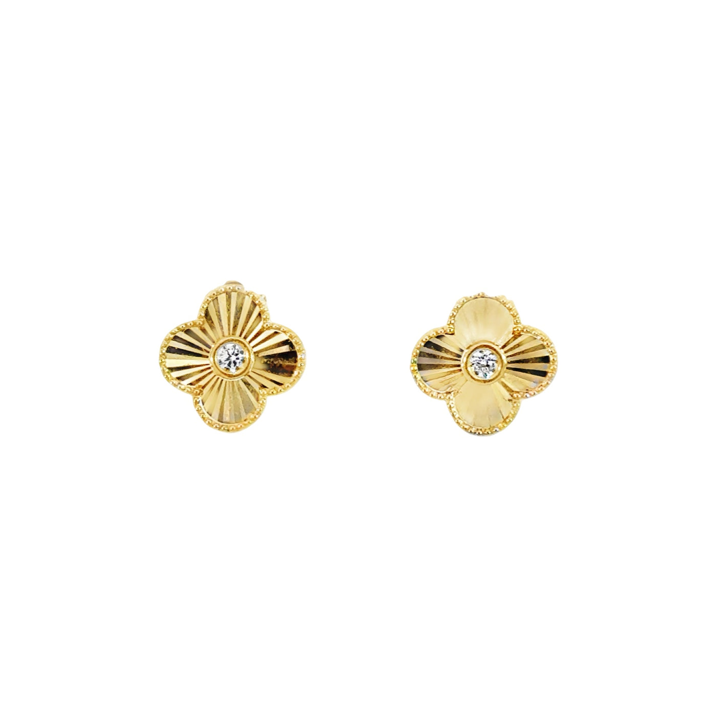 Fluted Diamond Clover Studs