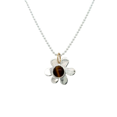 Tigers Eye Daisy Charm Necklace