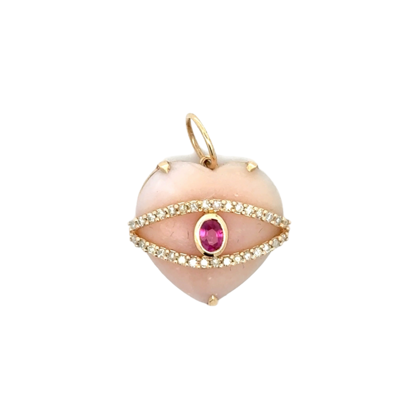 Pink Opal, Pink Sapphire and Diamonds Evil Eye Heart Charm