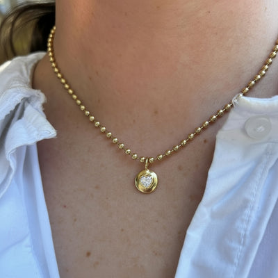 Round Heart Ball Chain Necklace - White