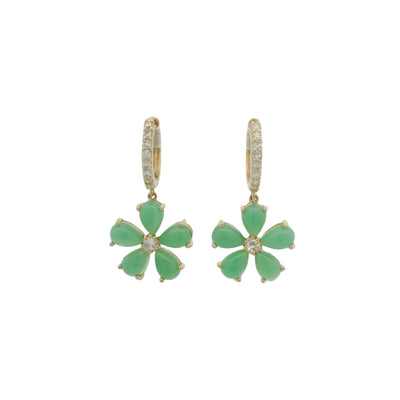 Chrysoprase & Diamond Flower Drop Earrings