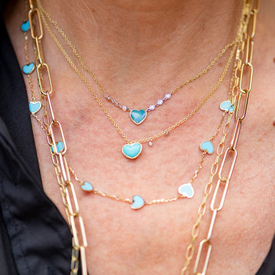 Turquoise and Diamond Heart Necklace