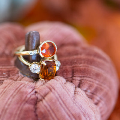 Orange Garnet & Diamond Ring