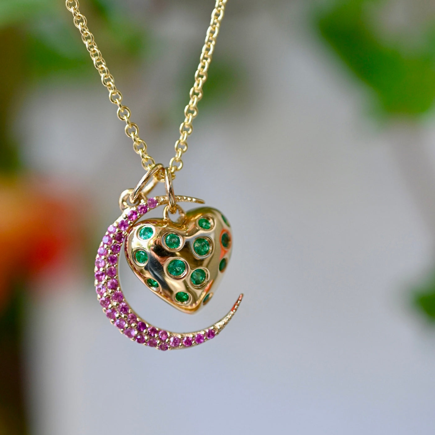 Scattered Emerald Puffy Heart Charm