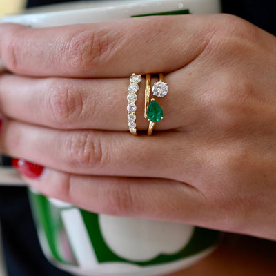 Emerald and Diamond Split Ring / 18k