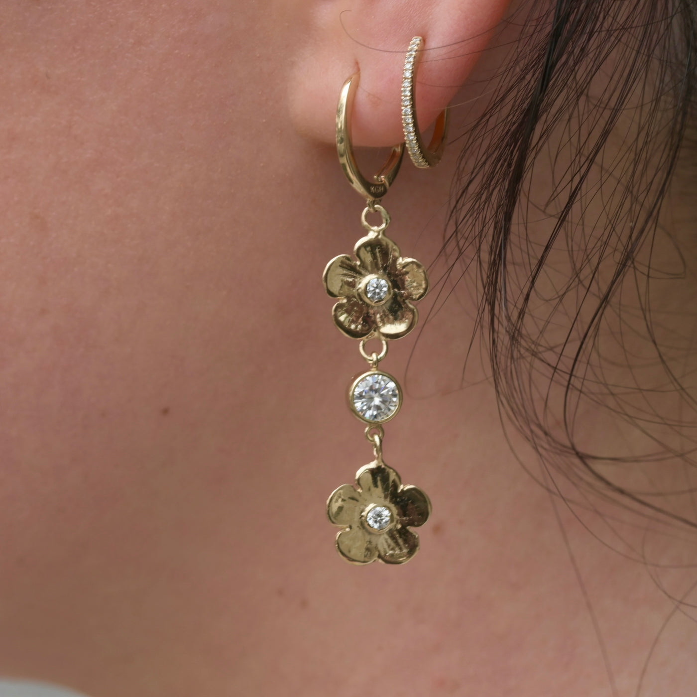 Double Diamond Petunia Drop Earrings