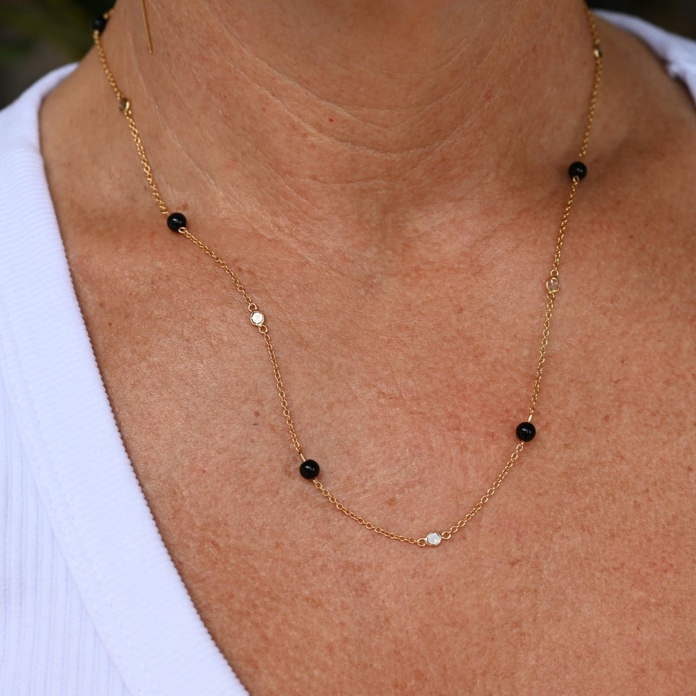 Black Onyx and Diamond Station Chain