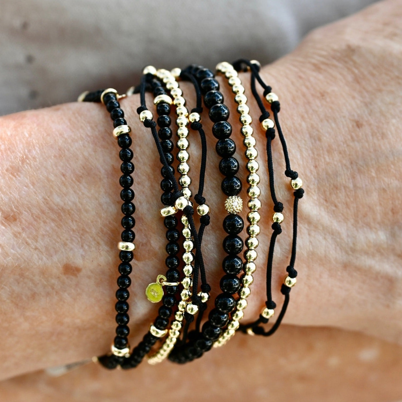 Black Onyx Bracelet with Diamond Bead