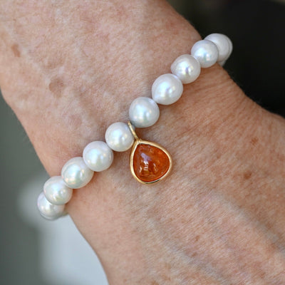 Pearl Bracelet with Carnelian Charm