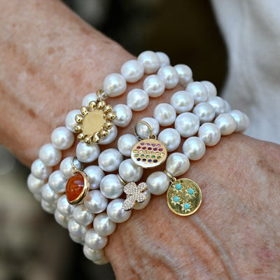 Pearl Bracelet with Carnelian Charm