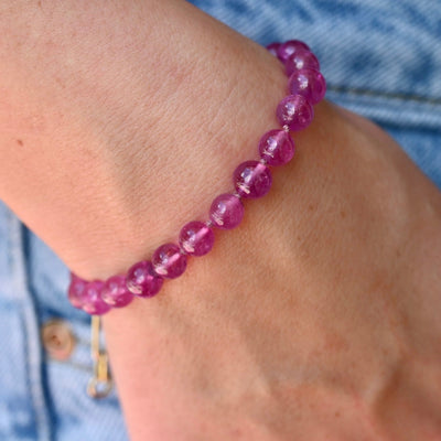 Natural Pink Sapphire Bead and Gold Link Bracelet