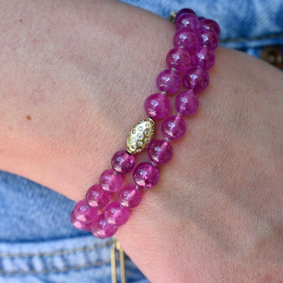 Natural Pink Sapphire & Diamond Bead Bracelet