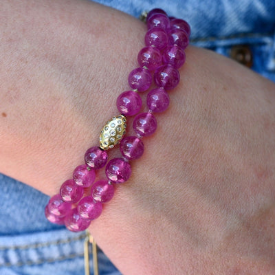 Natural Pink Sapphire Bead and Gold Link Bracelet