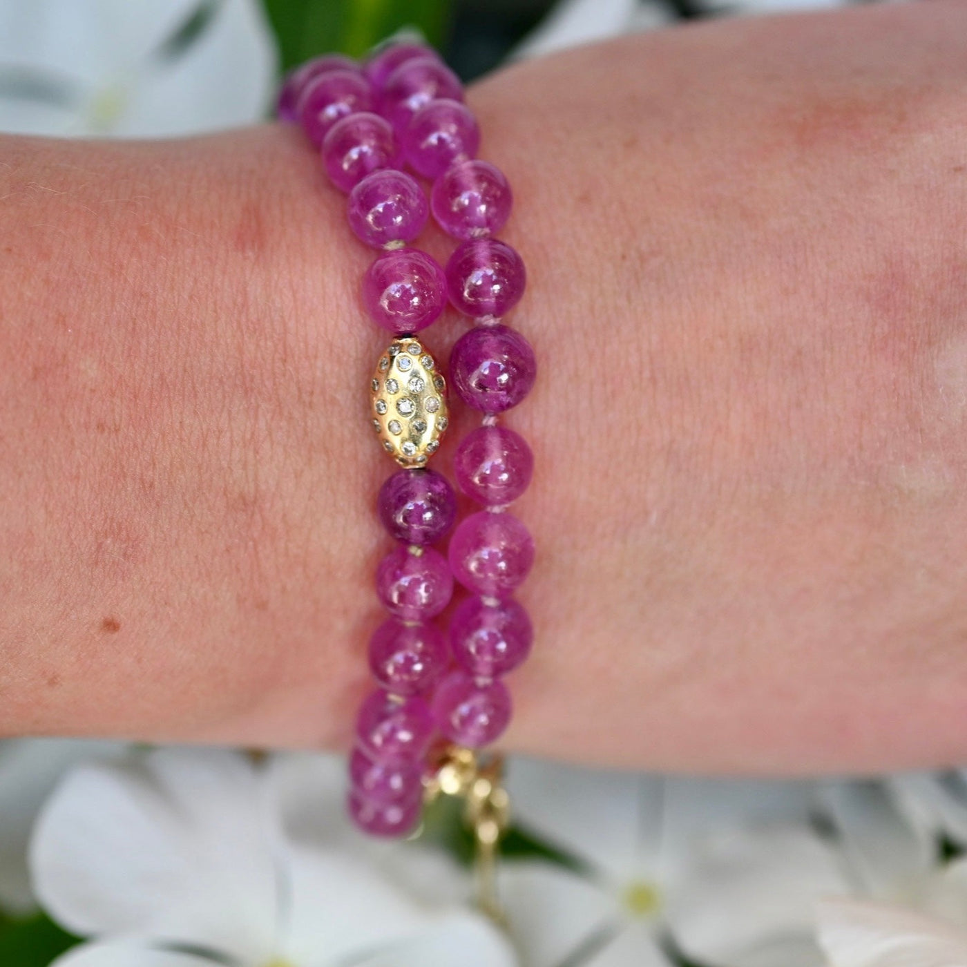 Natural Pink Sapphire & Diamond Bead Bracelet