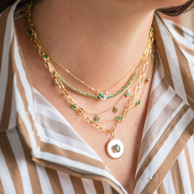 Oval Emerald Station Necklace