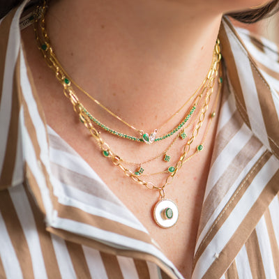 Emerald/White Sapphire and Diamond Necklace
