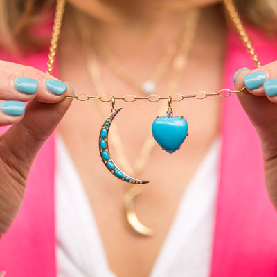 Turquoise & Diamond Moon Charm