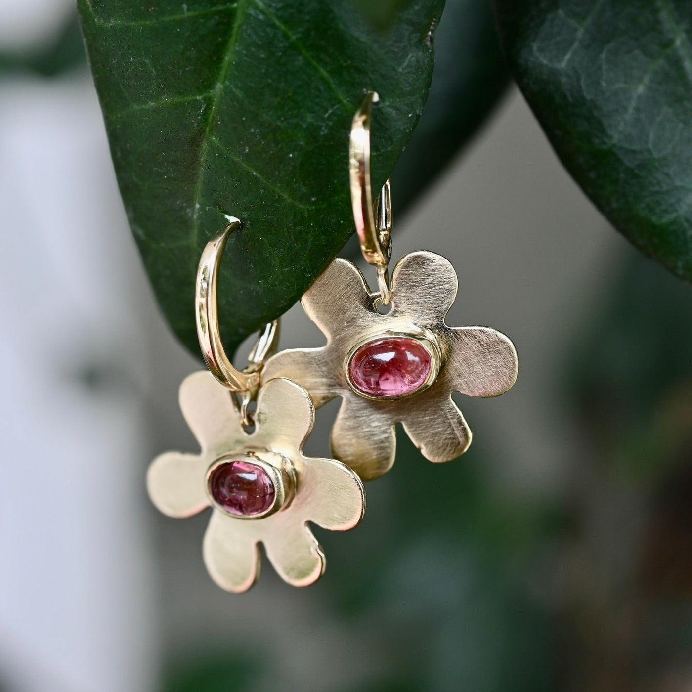 Pink Tourmaline Daisy Earrings