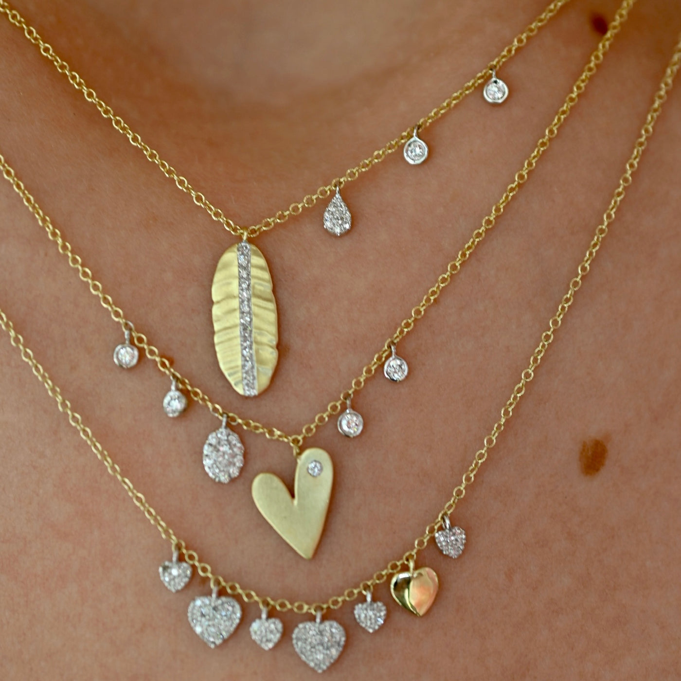 Triple Diamond and Feather Necklace