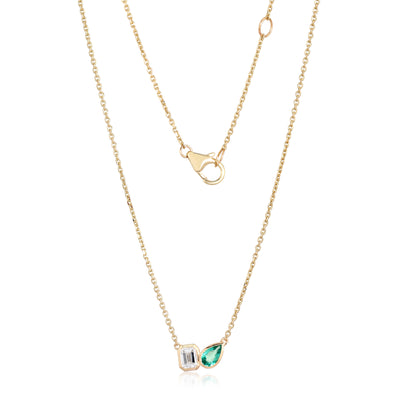 Emerald and Diamond Toi et Moi Necklace