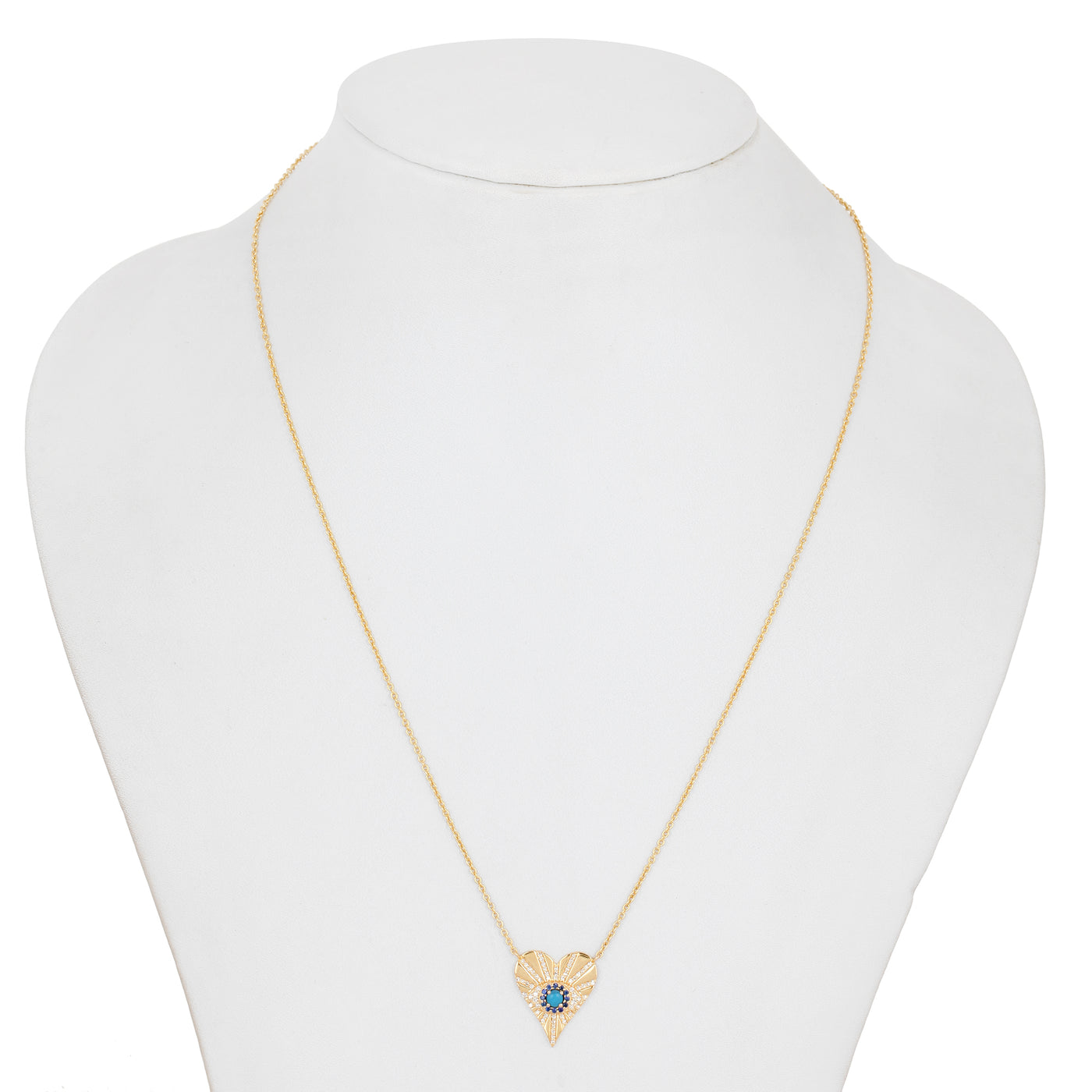 Diamond Turquoise and Blue Sapphire Heart Necklace