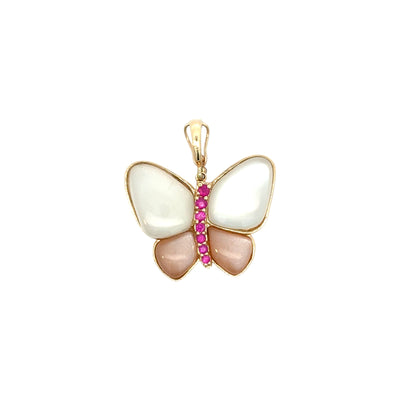 Mother of Pearl, Morganite and Pink Sapphire Butterfly Pendant