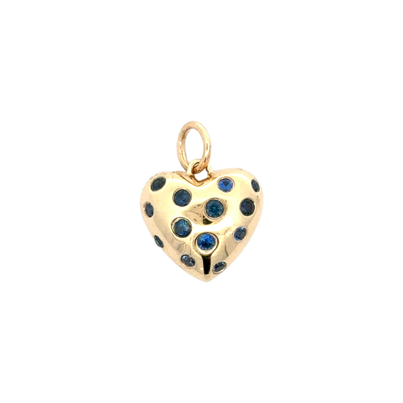 Scattered Blue Sapphire Puffy Heart Charm