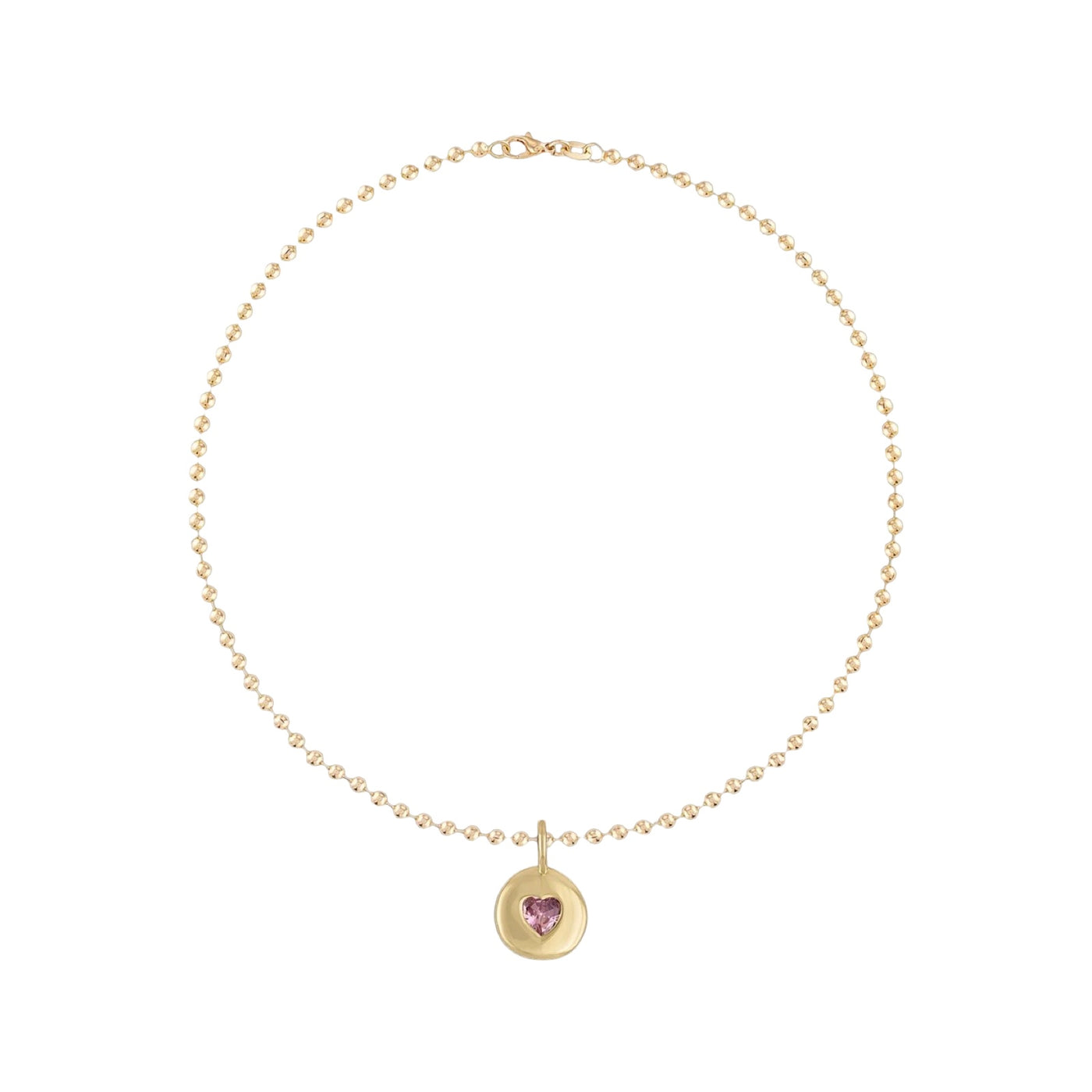 Round Heart Ball Chain Necklace - Pink