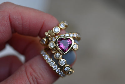 Pink Tourmaline and Diamond Heart Ring