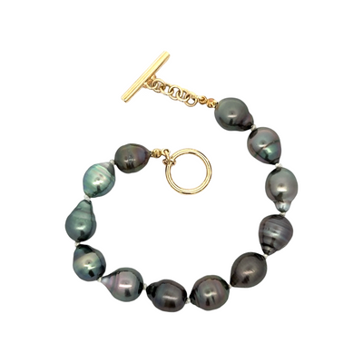 Gray Pearl and Gold Link Bracelet