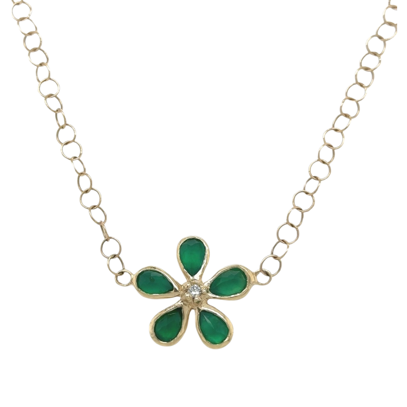 Green Onyx & Diamond Orchid Necklace