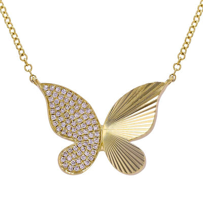 Fluted and Diamond Pave Butterfly