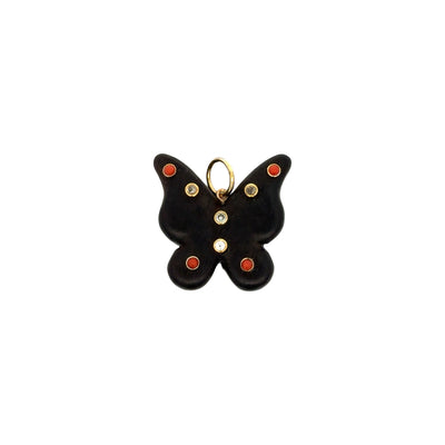 Coral, Sapphire and Wood Butterfly Charm