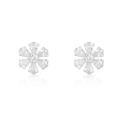 Flower Diamond Studs/ White Gold