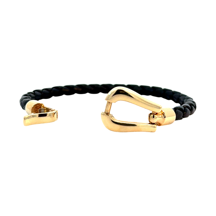 Black Leather and Gold Horsebit Clasp Bracelet – Lauren Sigman