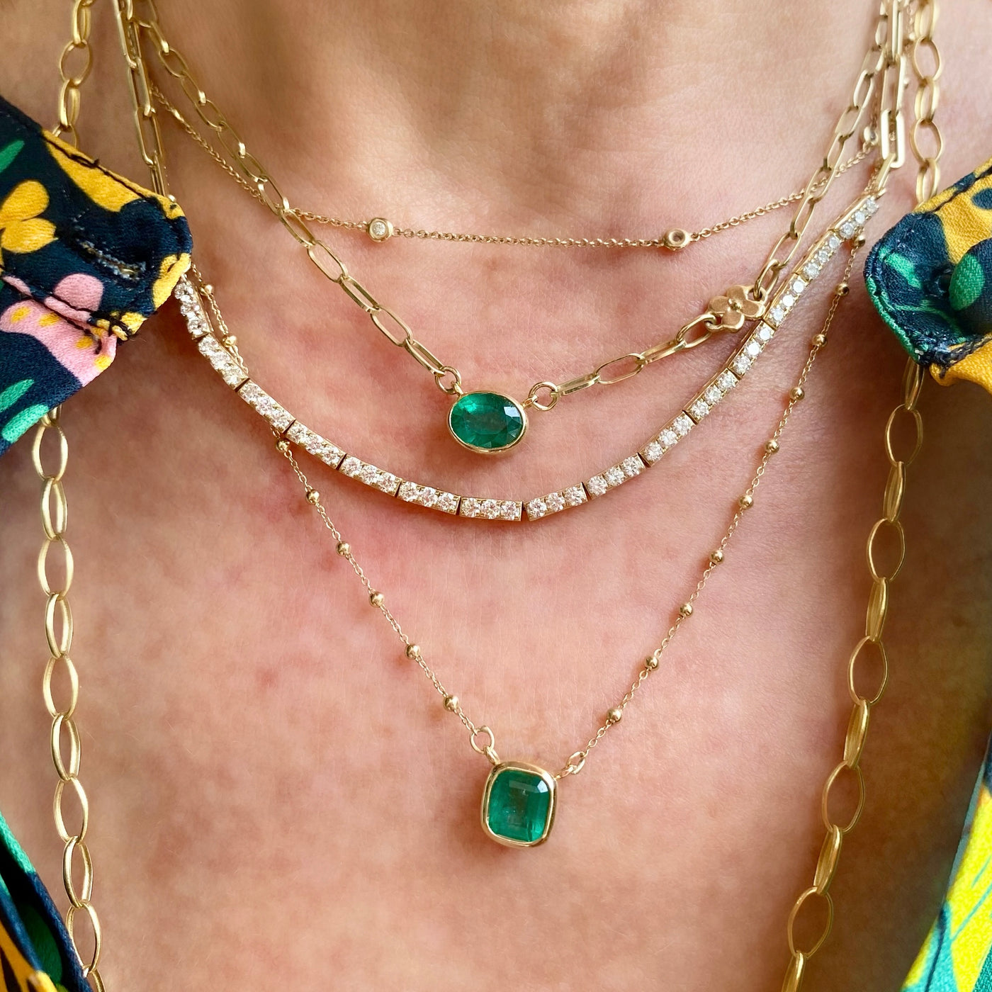 Emerald Bezel Bead Necklace