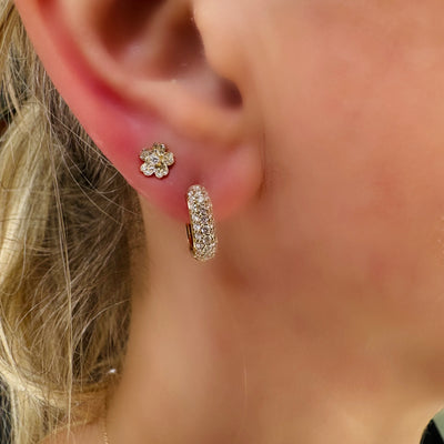 Pave Three Row Diamond U Hoop Earrings