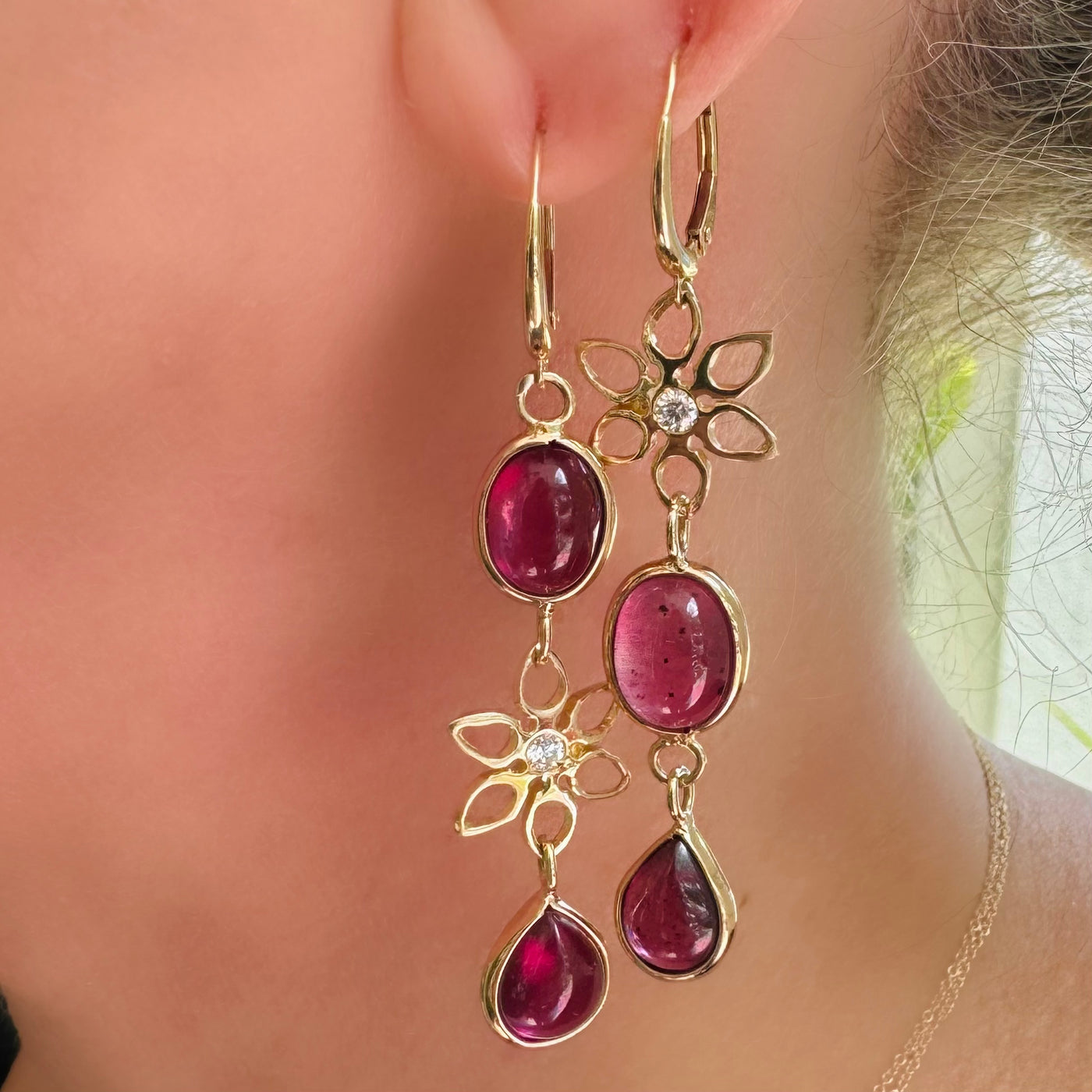 Pink Tourmaline and Diamond Poinsettia Earrings