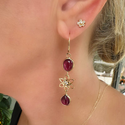 Pink Tourmaline and Diamond Poinsettia Earrings