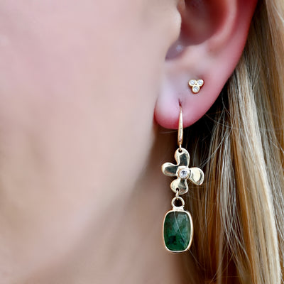 Diamond Lily and Emerald Drop Earrings