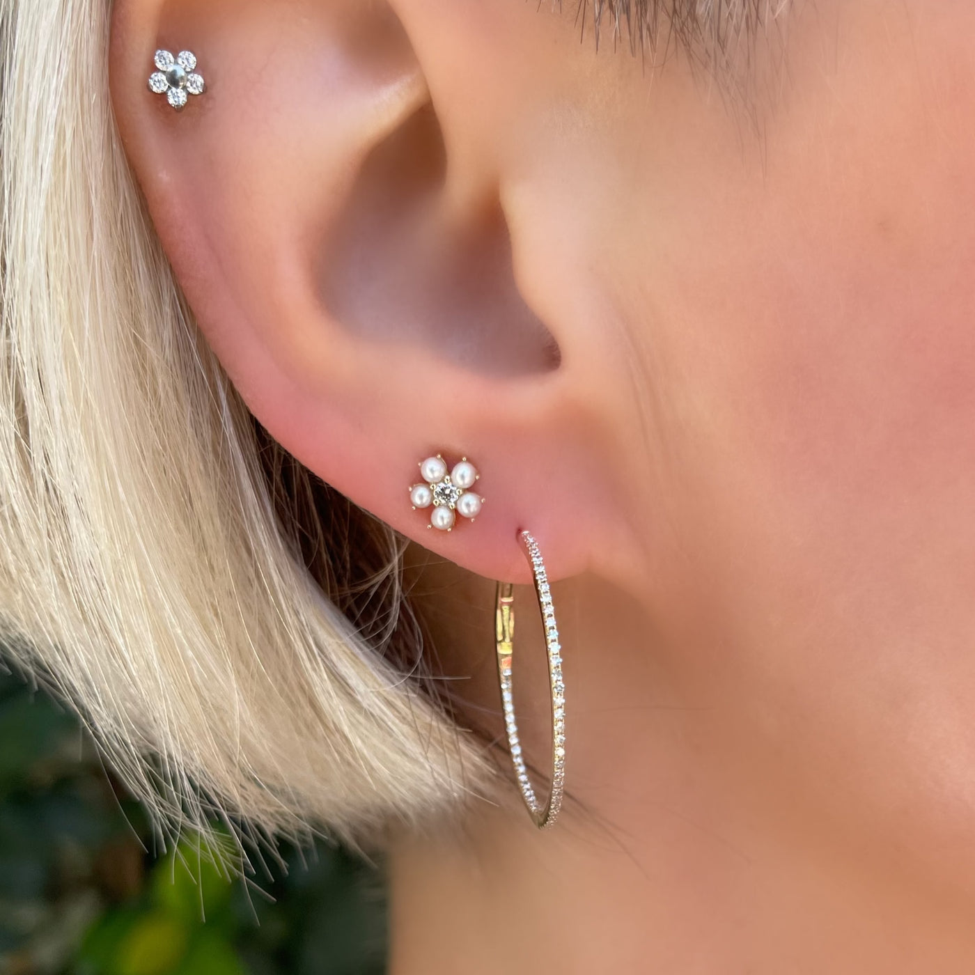 Pearl and Diamond Flower Studs