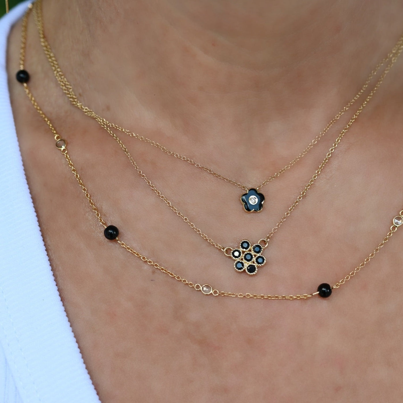 Water Lily Necklace with Black Onyx